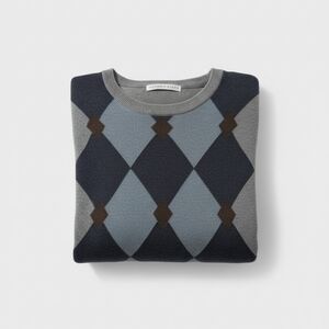 Geoffrey Beene Men's Argyle Crewneck Sweater - Navy, Light Blue, and Brown